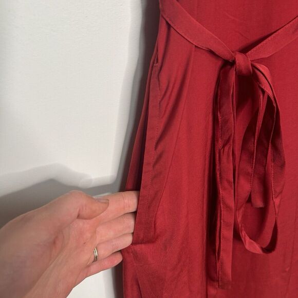 Banana Republic Dress Womens Large Maxi Belted Red Criss Cross Back Gown Formal - Picture 5 of 9